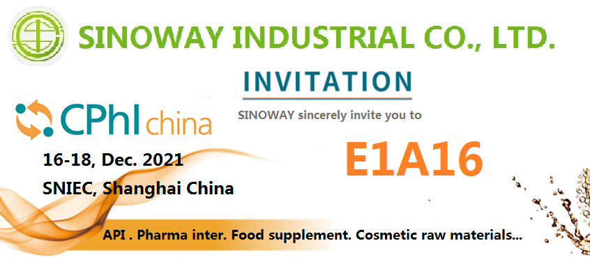 Sinoway は、CPhI China 2021 のブース E1A16 にぜひお越しください。
